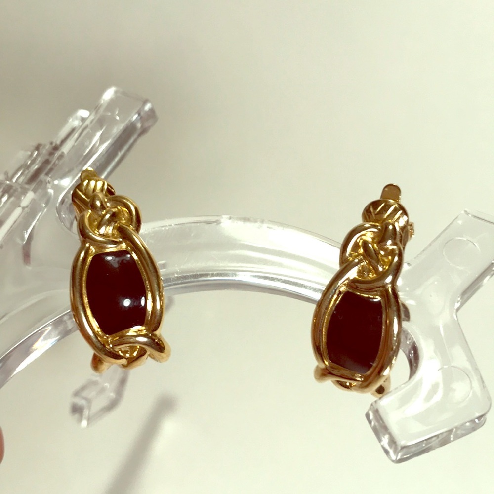 Gold Tone Painted Enamel Clip Earrings - Trifari